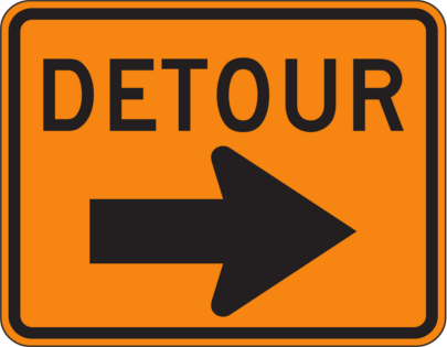 Detour sign with right pointing arrow